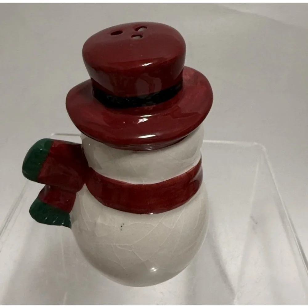 Vintage Christmas Snowman Reindeer Salt Pepper Shakers Ceramic Holiday Set